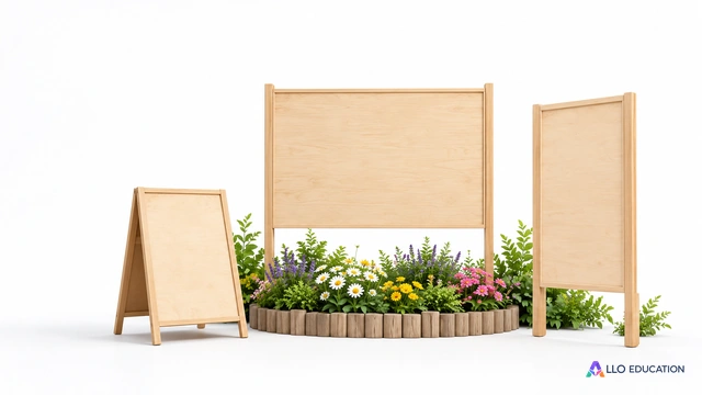 Panneaux d’exposition vierges et fleurs : un projet scolaire à examiner.