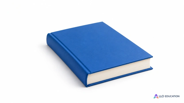Un livre bleu fermé, à couverture unie, isolé sur fond clair.