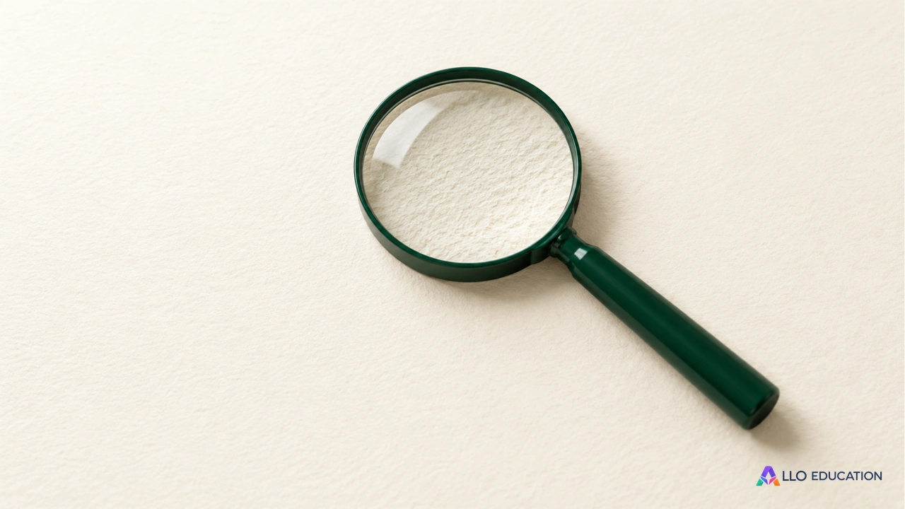 Une loupe à manche vert sur une feuille crème sans texte.