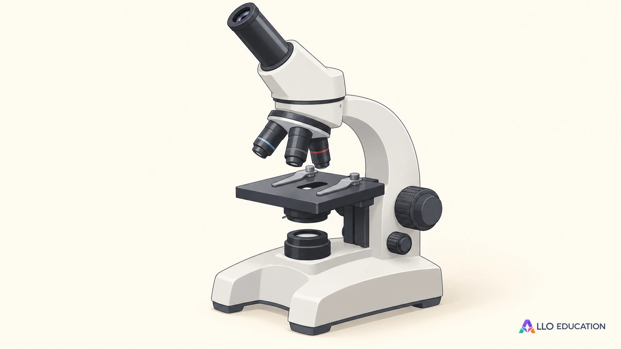 Un microscope optique entier sur fond clair, illustration muette.