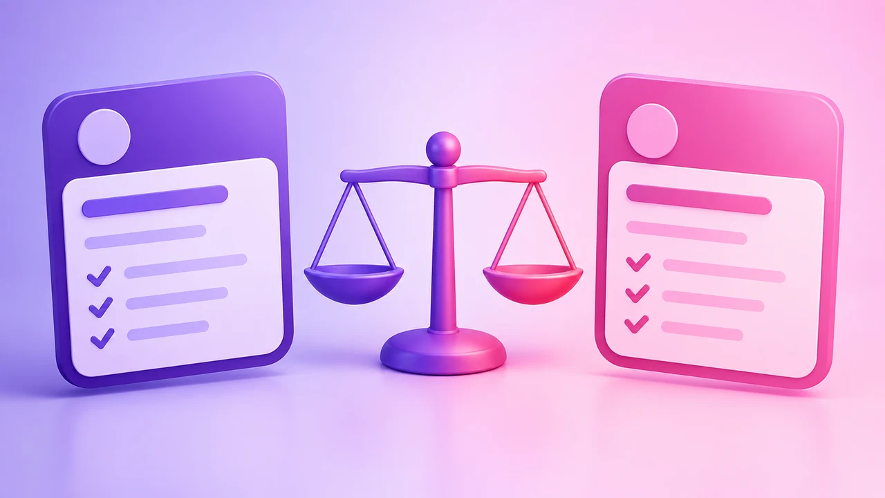 Illustration éditoriale montrant deux cartes tarifaires comparées par une balance graphique, sans prix inscrit.