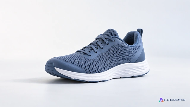 Une chaussure de sport ordinaire sans logo, seul objet sur fond calme.