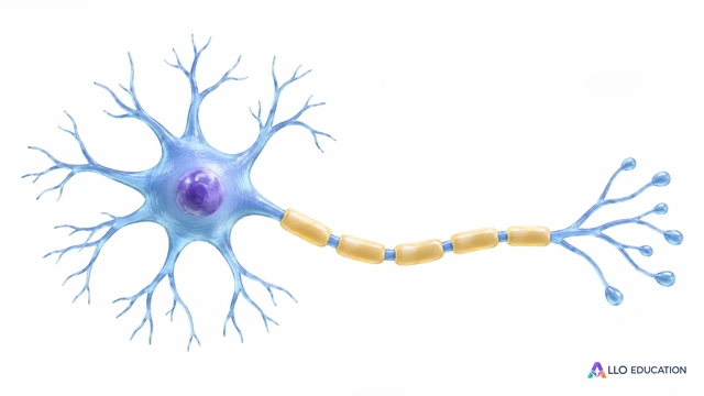Un modèle pédagogique unique de neurone stylisé, isolé sans texte ni détails histologiques inventés.
