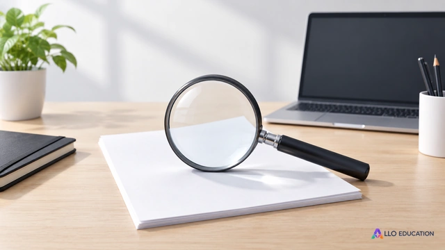 Une loupe au-dessus d’un document vierge comme sujet central, écran neutre en arrière-plan ; composition éditoriale muette, aucune actualité inventée, aucun texte ni badge.