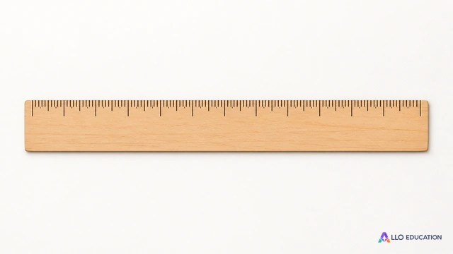 Une seule règle graduée sans chiffres, objet isolé sur fond uni, sans marque.